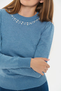 Saint Tropez Temma Blue Shadow Pearl Embellished Knit, 30514121