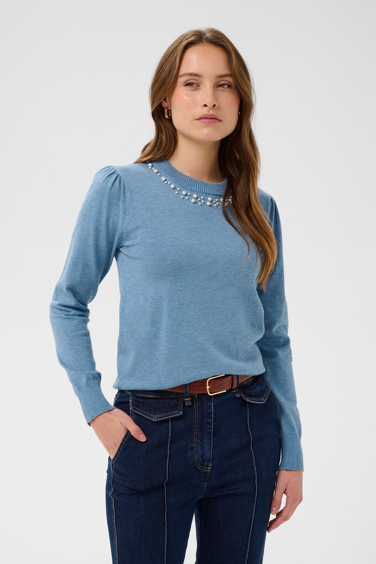 Saint Tropez Temma Blue Shadow Pearl Embellished Knit, 30514121
