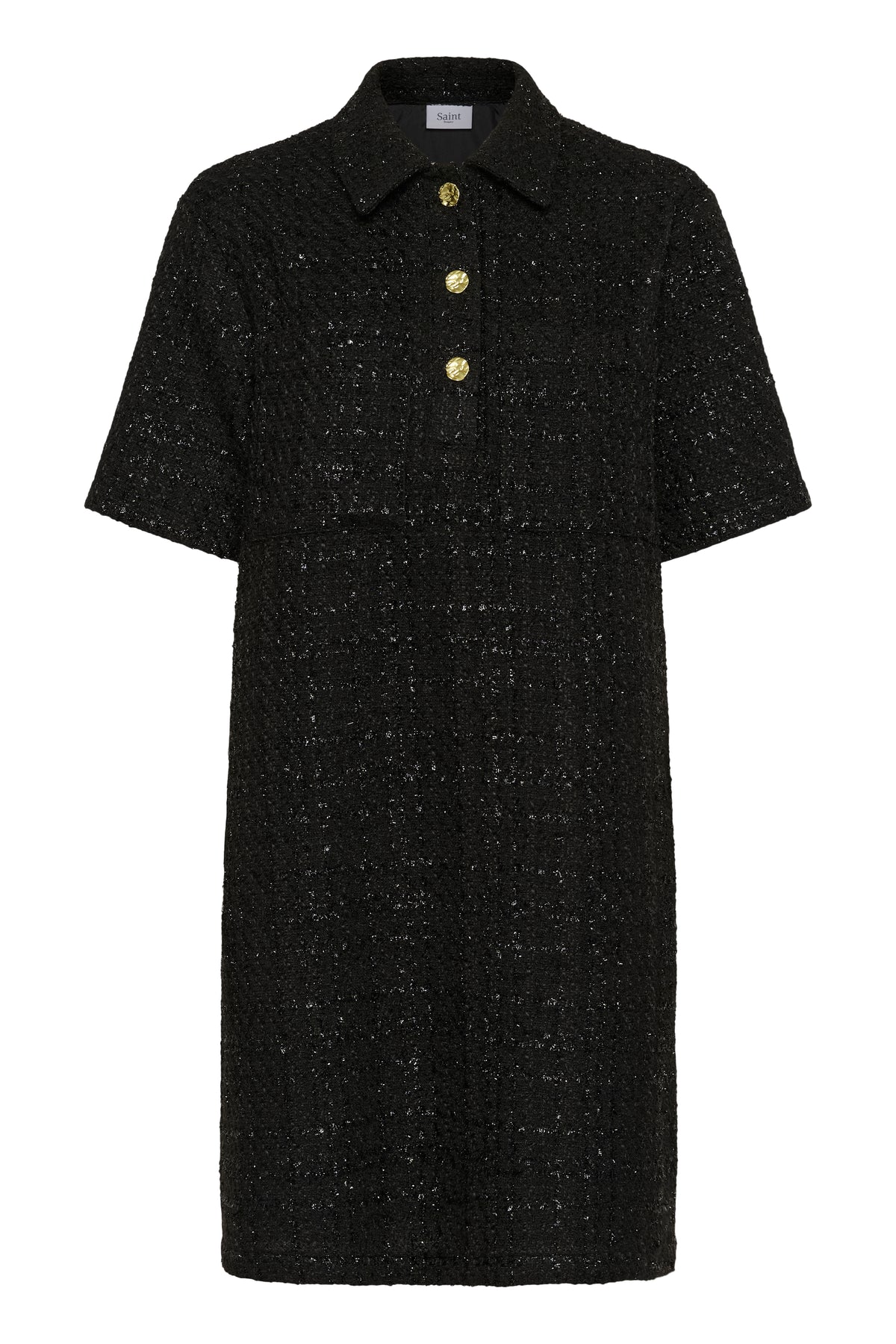 Saint Tropez Nigella Black Tweed Embellished Button A-Line Dress