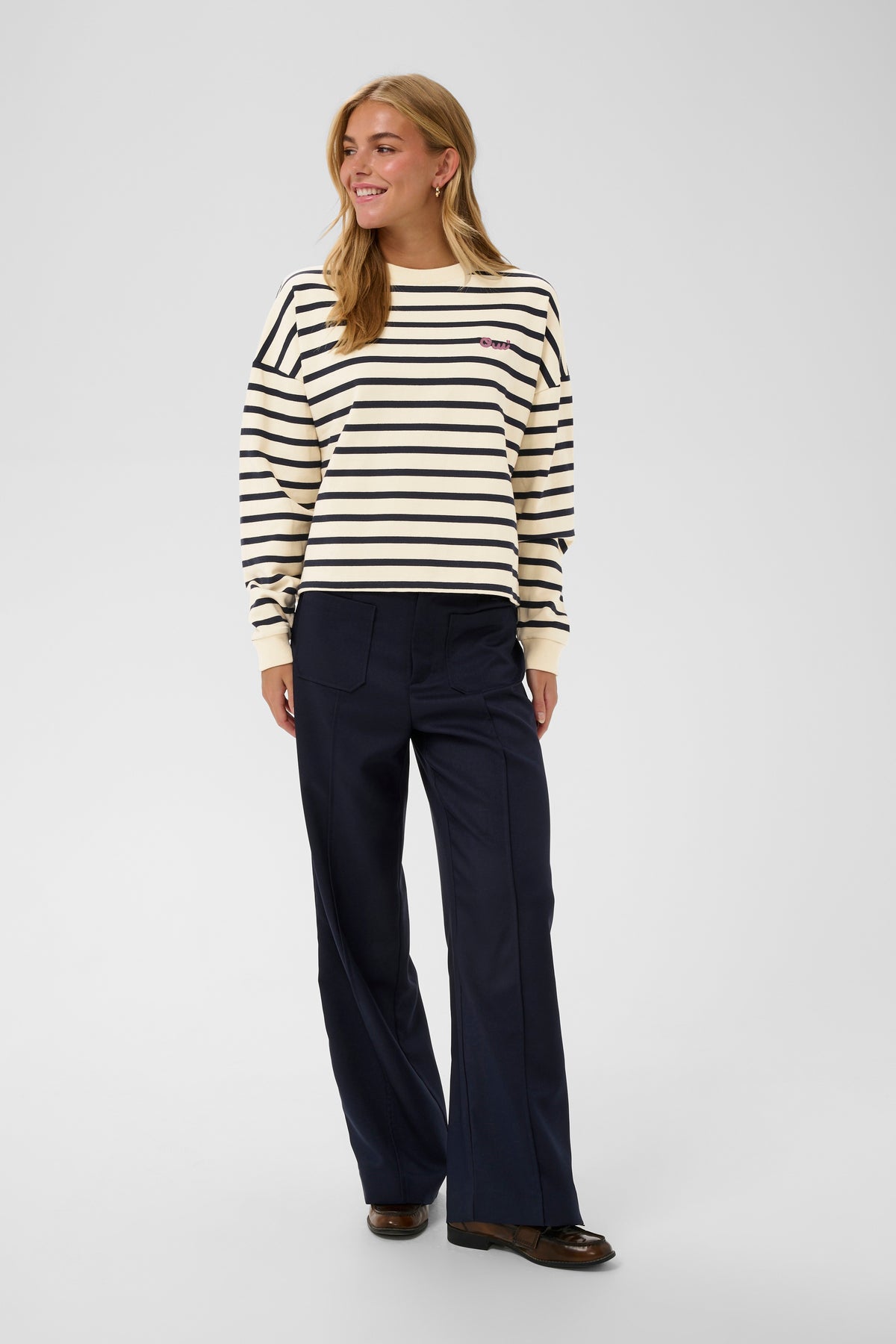 Saint Tropez Osiria Navy Striped Fleece Lined Sweatshirt, 30514808