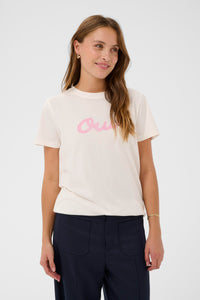 Saint Tropez OdineSz Ice White 'OUI' Baby Pink Logo T-Shirt, 30514810