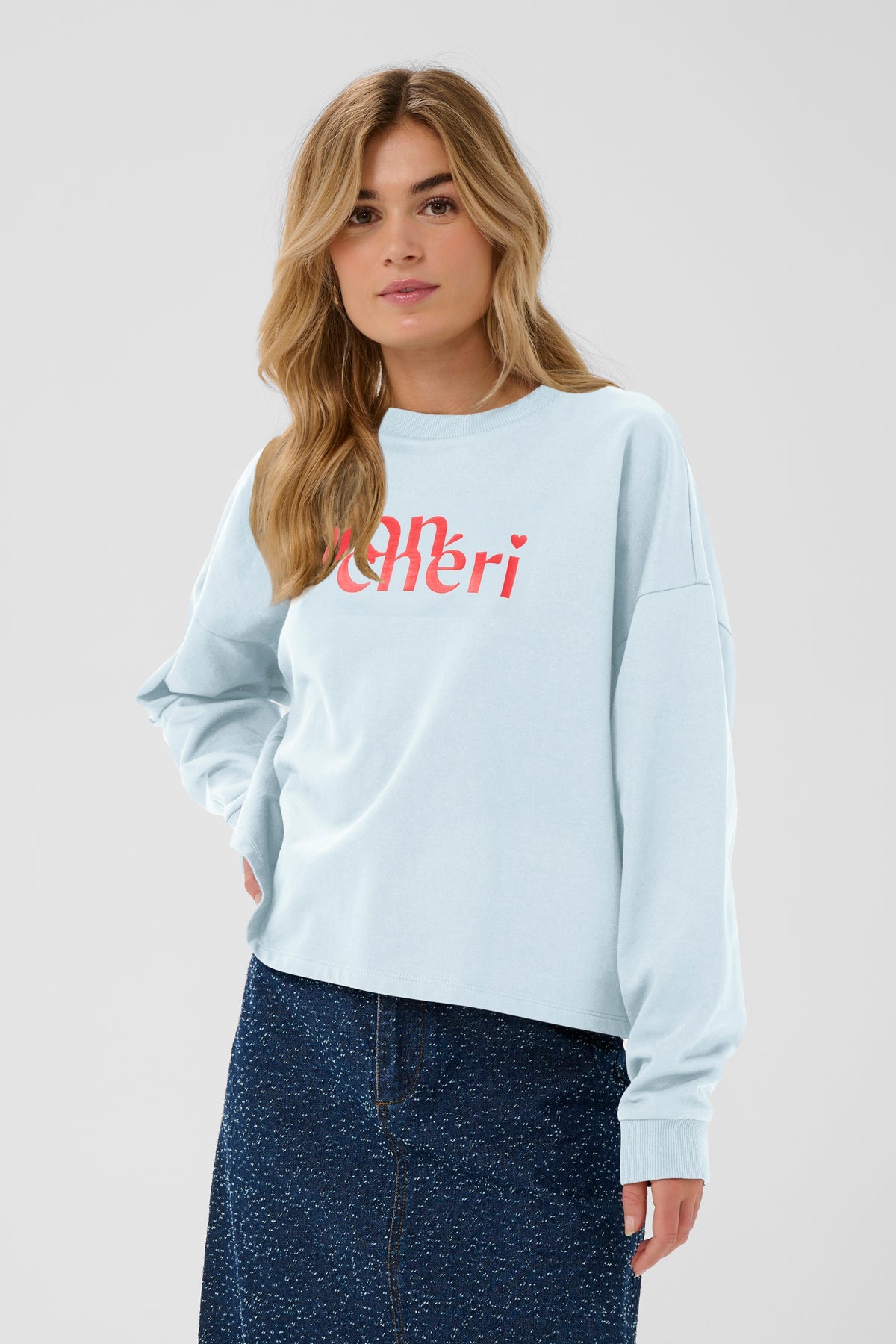 Saint Tropez Pegrina Baby Blue 'Mon Cheri' Fleece Lined Sweatshirt, 30514914