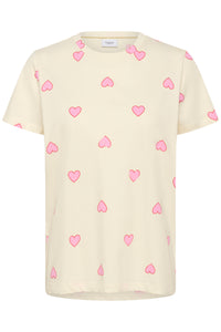 Saint Tropez Pixilina Cream Bonbon Pink Heart Print T-Shirt, 30514919