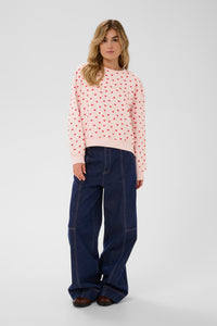 Saint Tropez Pamma Pink/Red Heart Print Fleece Lined Sweatshirt, 30514963