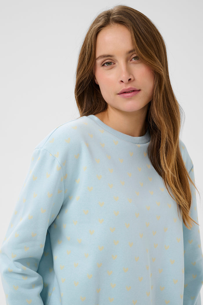 Saint Tropez Pamma Baby Blue/Beige Heart Print Fleece Lined Sweatshirt, 30514963
