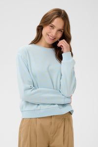Saint Tropez Pamma Baby Blue/Beige Heart Print Fleece Lined Sweatshirt, 30514963