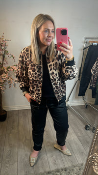 Access Fashion Leopard Bomber with Faux Leather Trim, 44-1087