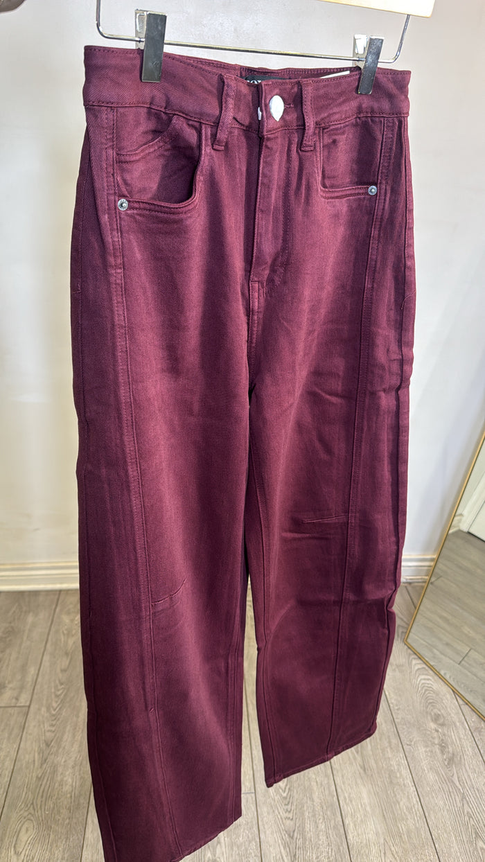 Toxik Highwaisted Barrel Leg Burgundy Jeans