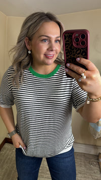 Kaffe Kalizza Black/Chalk Striped Knit with Green Trim