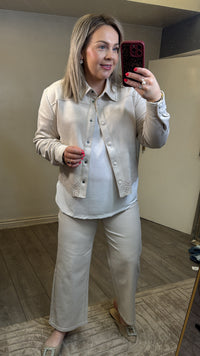 B.Young ByTomira Beige Laser Cut Shirt Jacket