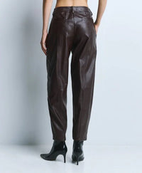 Access Fashion Coffee Faux Leather Barrel Leg Trousers, 64-5021