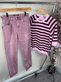 Toxik Highwaisted Boyfriend Dusky Pink Cropped Jeans