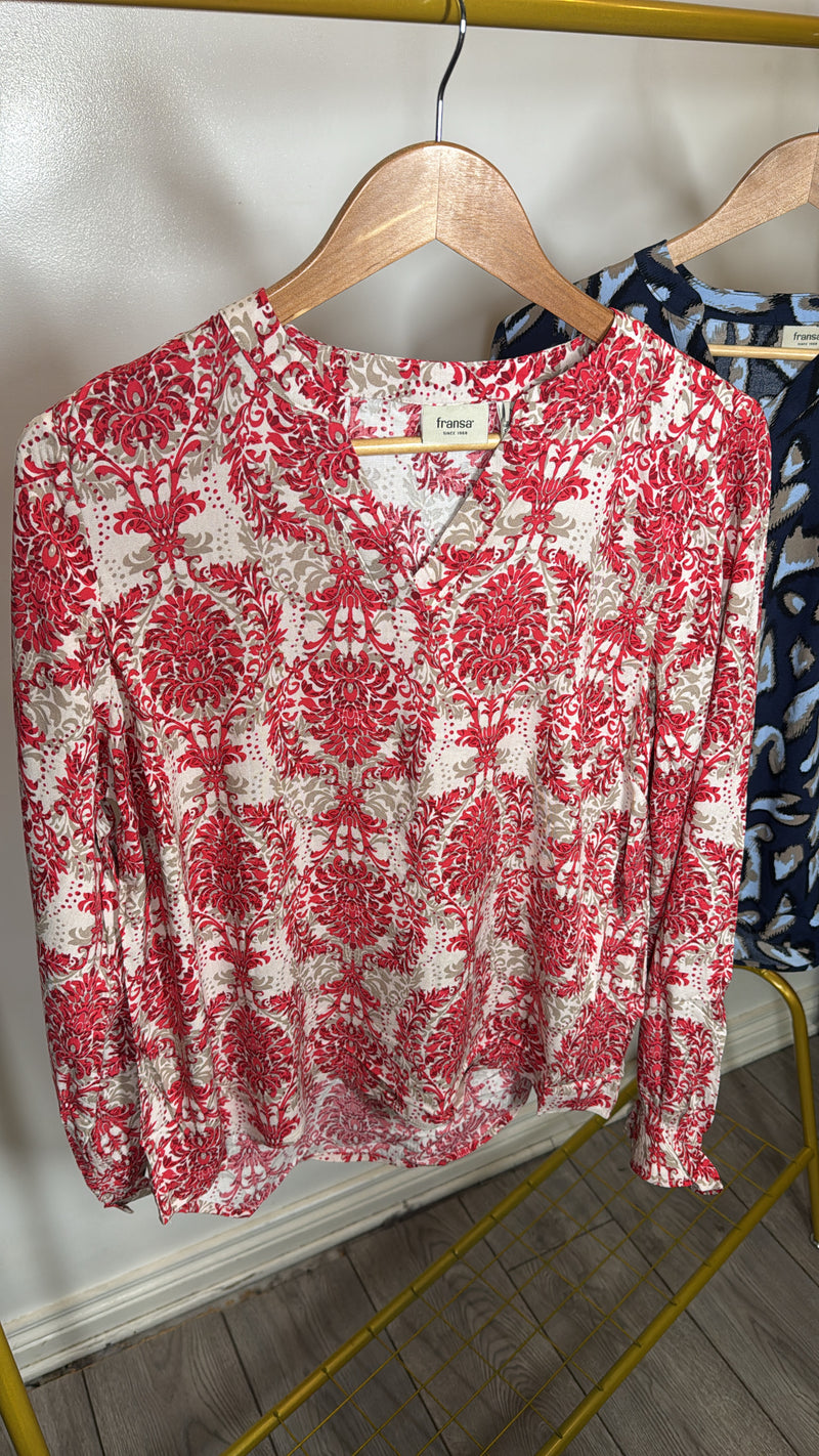 Fransa FrFlowy Poinsettia Red Printed Blouse, 20614106