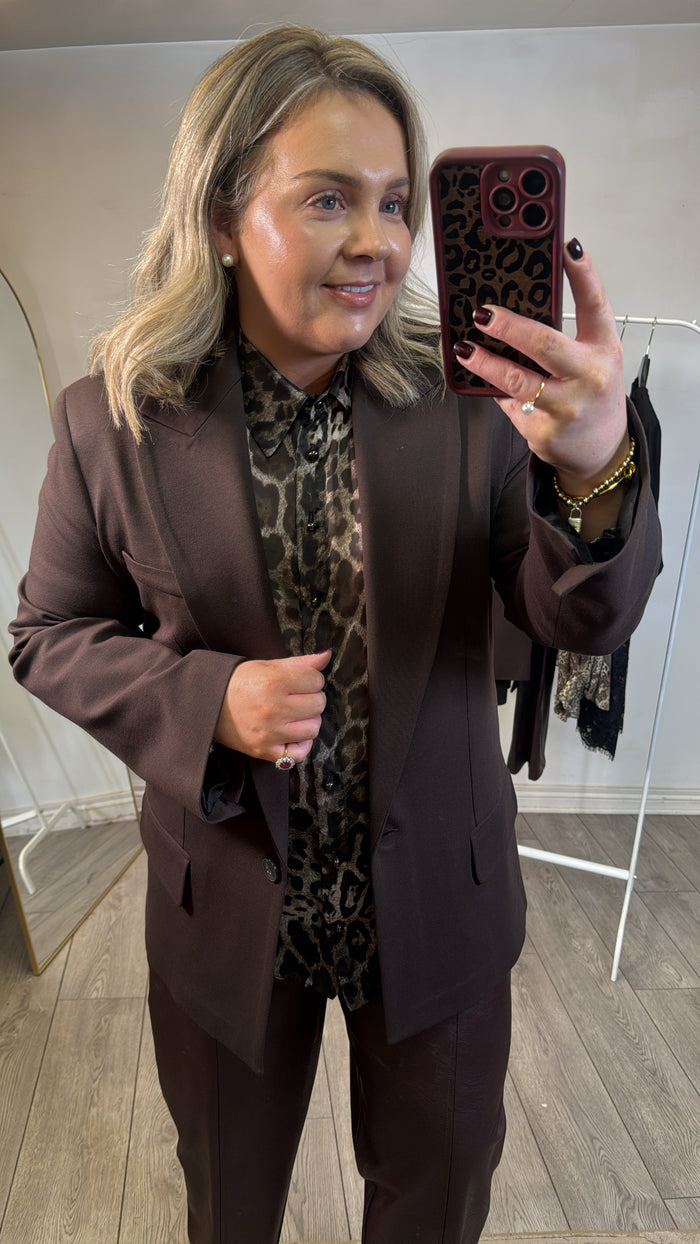 Access Fashion Coffee Single Breasted Blazer with Slit Detailing, 64-1085