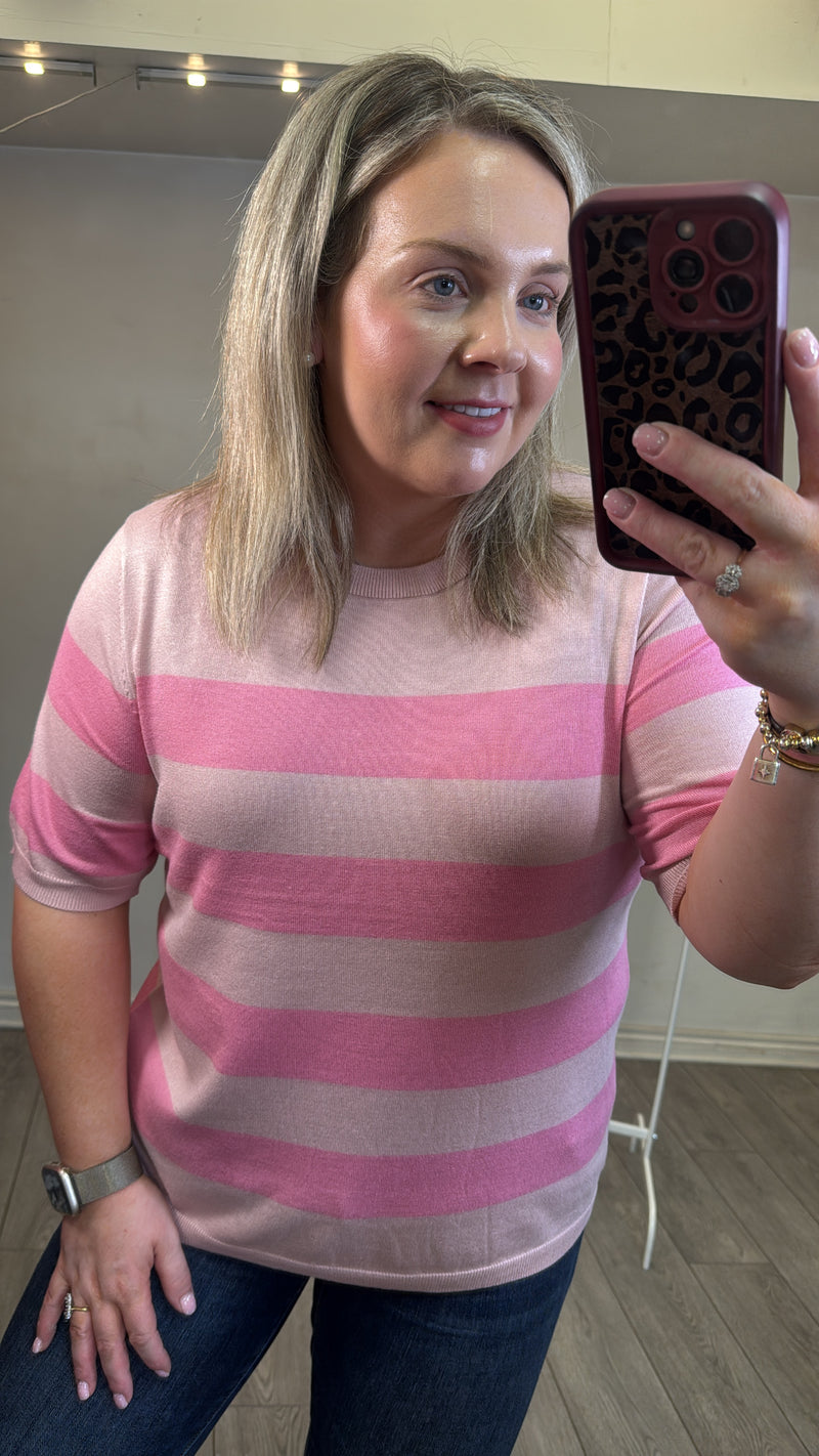 Kaffe Kalizza Pale Mauve/Candy Pink Striped Knit