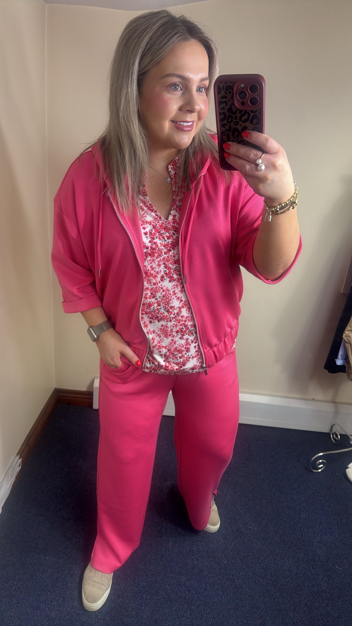 Fransa FrAurora Modal Honeysuckle Pink 3/4 Sleeve Zip Hoodie, 20617574