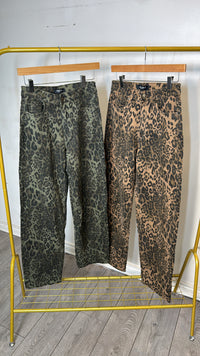 Toxik Highwaisted Wide Leg Khaki Leopard Jeans, H2470