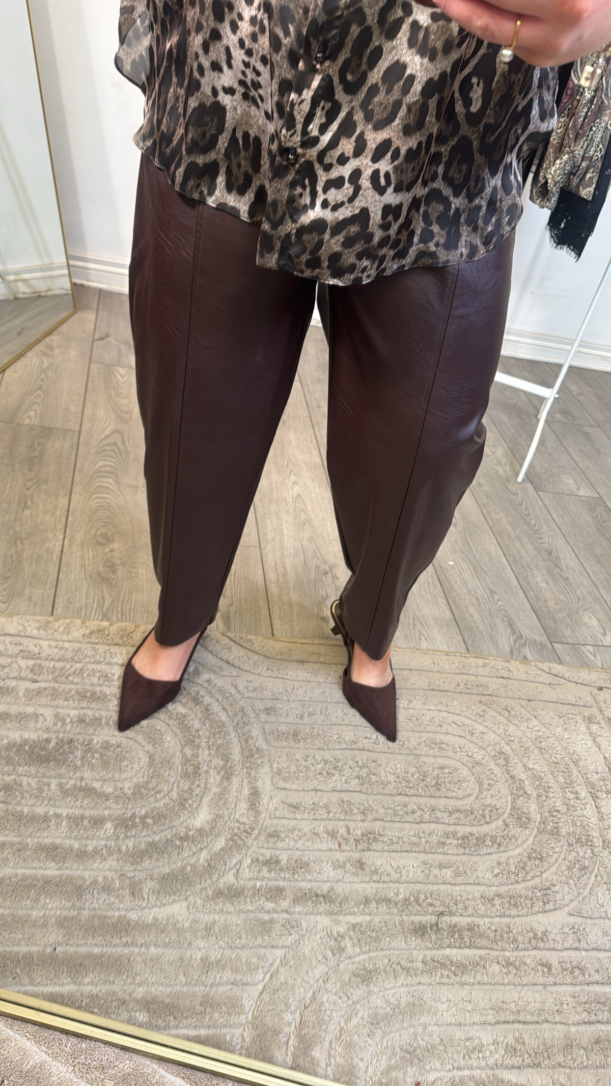 Access Fashion Coffee Faux Leather Barrel Leg Trousers, 64-5021
