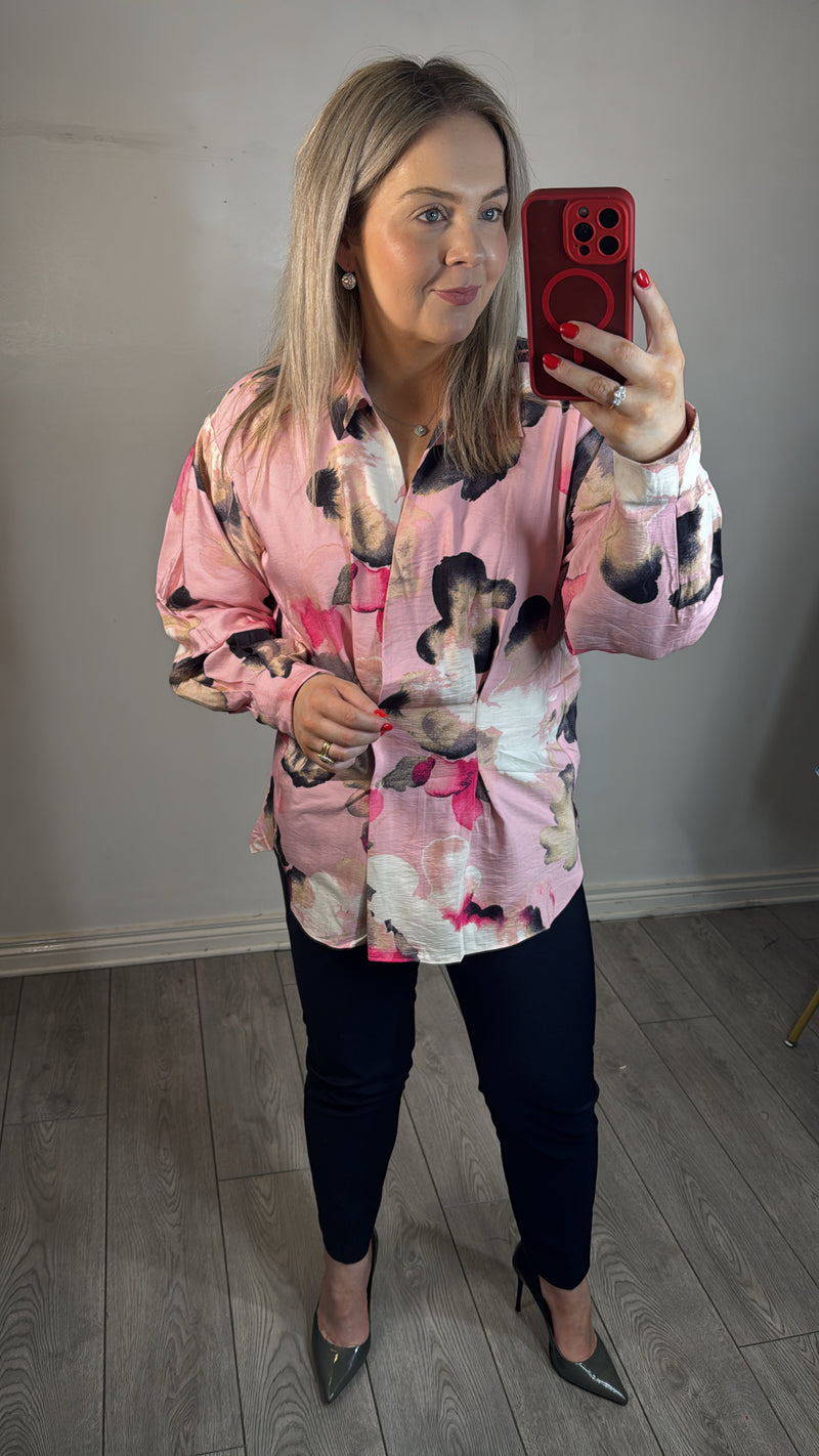 InWear Vanilla Pale Pink Flower Printed V-Neck Blouse