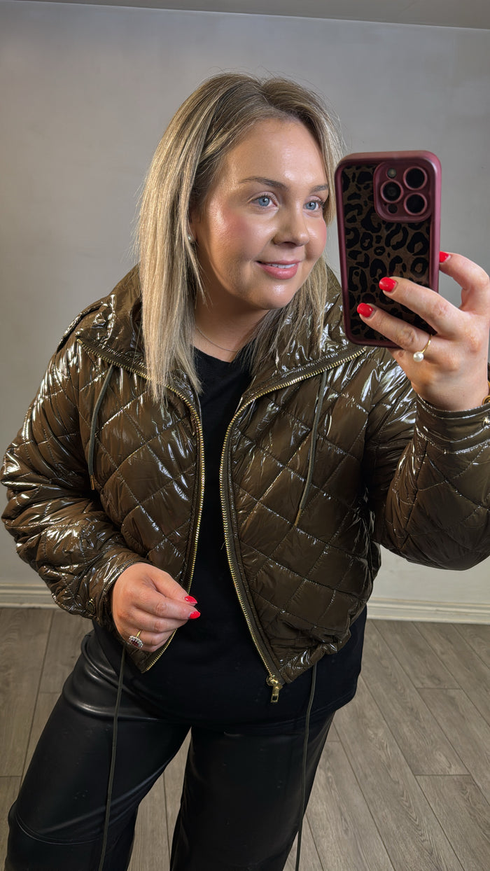 Coster Copenhagen Khaki Brown Quilted Cropped Oversized Jacket