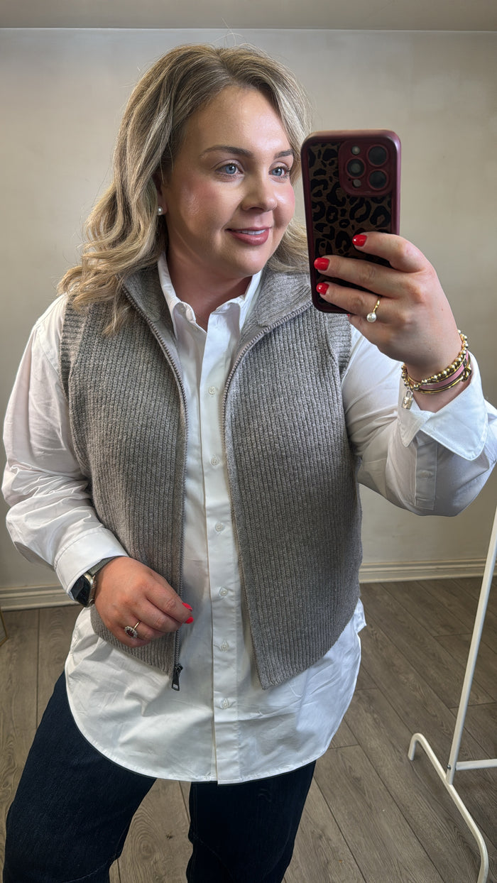 Fransa FrVinea Driftwood Taupe Knitted Vest with Zip