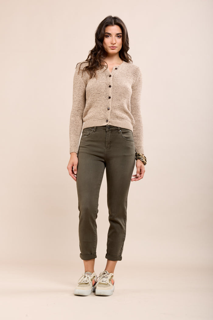 Toxik Highwaisted Boyfriend Khaki Cropped Jeans