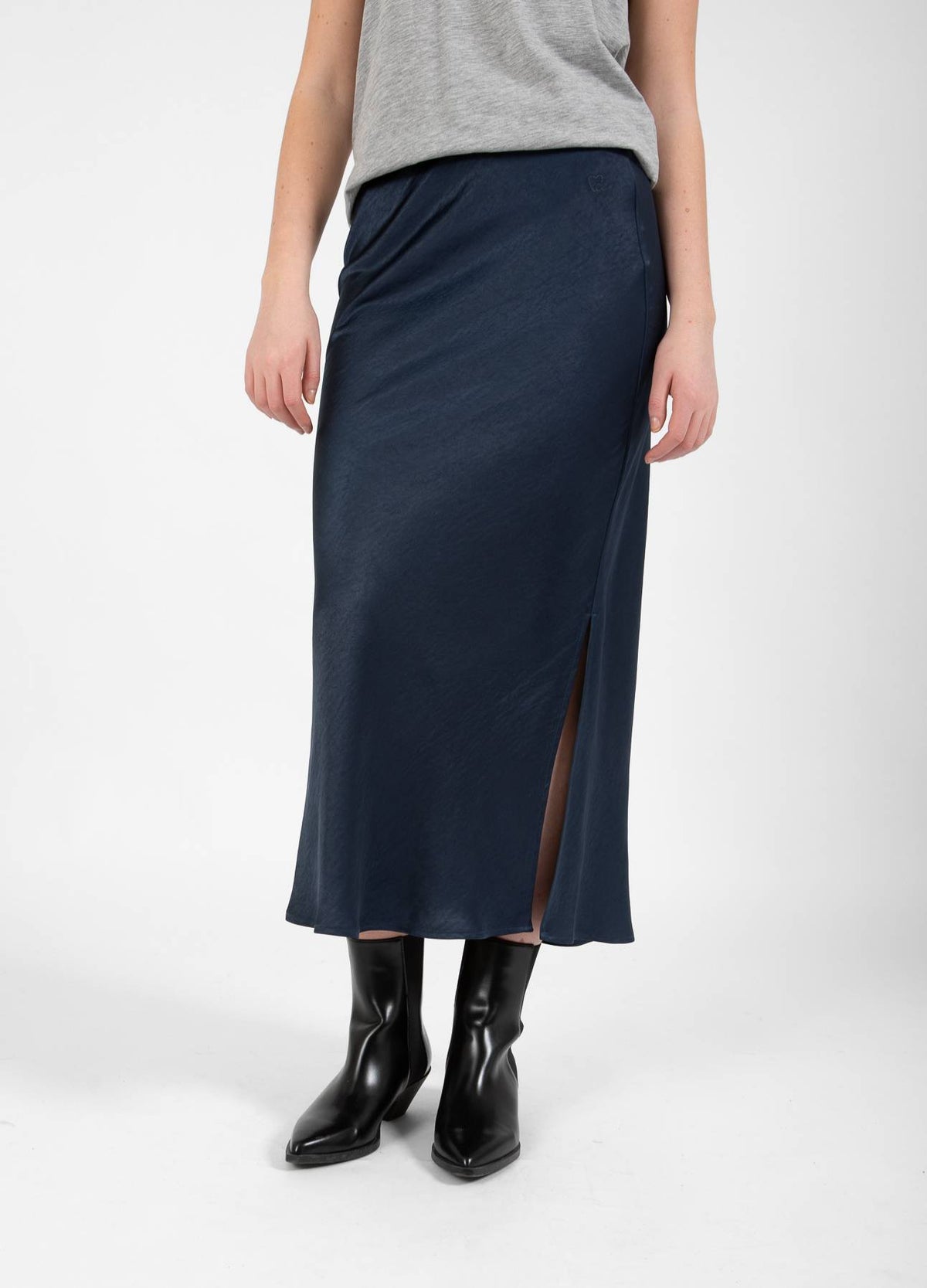 Coster Copenhagen Navy Skyler Satin Midi Skirt, CCH4510