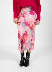 Coster Copenhagen Red/Pink Abstract Printed Skyler Satin Midi Skirt, CCH4511