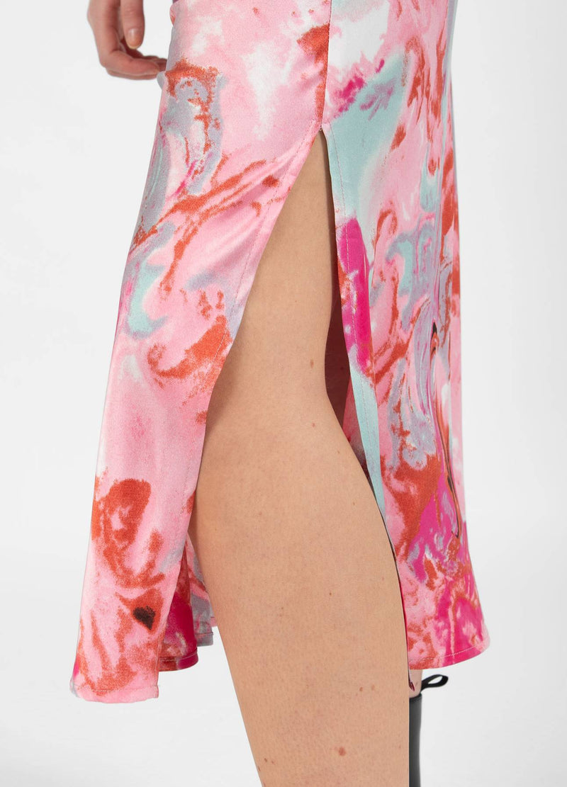 Coster Copenhagen Red/Pink Abstract Printed Skyler Satin Midi Skirt, CCH4511