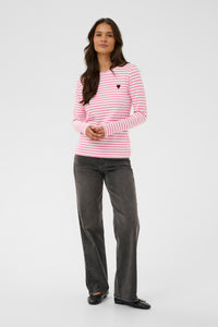 Kaffe Liddy Chalk/Power Pink Stripe Top with Black Heart