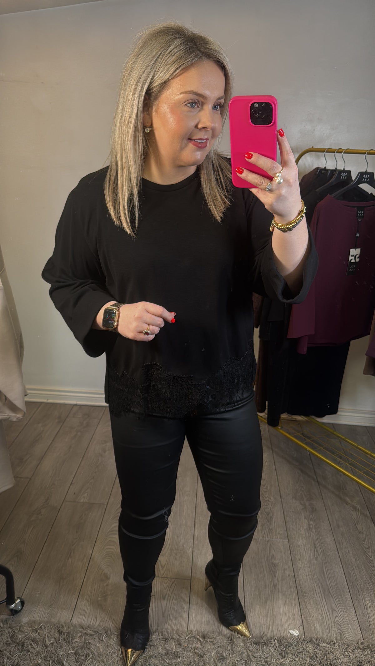 Access Fashion Black Top with Lace Trim