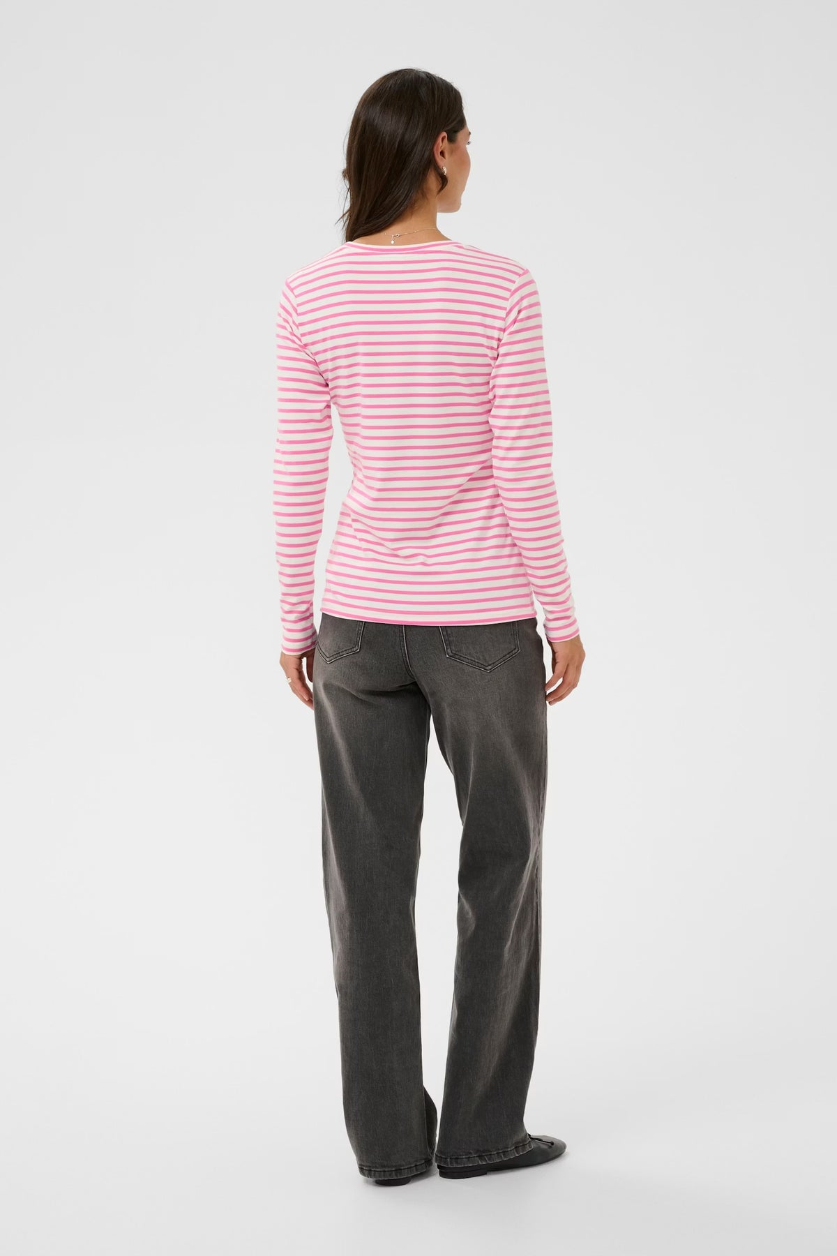 Kaffe Liddy Chalk/Power Pink Stripe Top with Black Heart