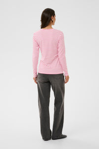 Kaffe Liddy Chalk/Power Pink Stripe Top with Black Heart