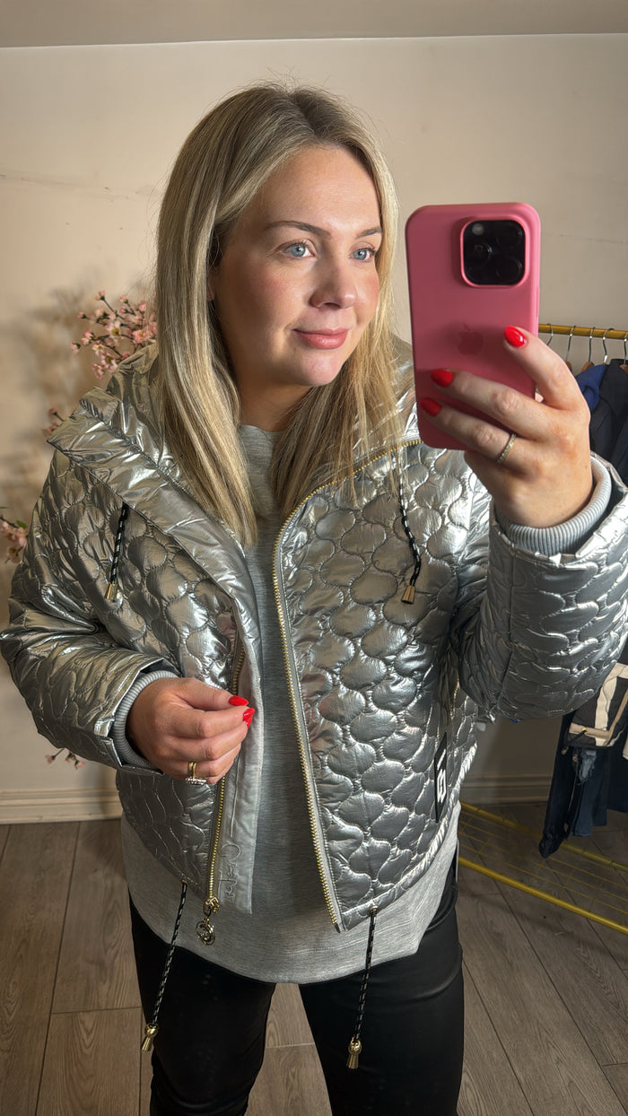 Coster Copenhagen Silver Quilted Cropped Oversized Jacket