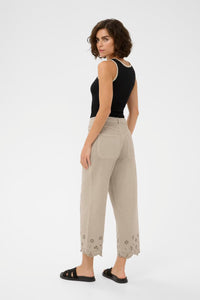 KAFFE Kamimi Feather Beige Broderie Anglaise Cropped Wide Leg Jeans