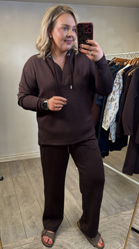 B.Young ByPusti Java Brown V-Neck Dipped Hem Modal Hoodie
