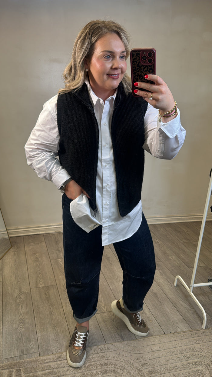 Fransa FrVinea Meteorite Black Knitted Vest with Zip