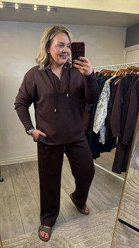 B.Young ByPusti Java Brown V-Neck Dipped Hem Modal Hoodie