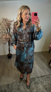 Fransa FrLilli Bluestone/Chocolate Midi Shirt Dress, 20614947