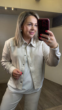 B.Young ByTomira Beige Laser Cut Shirt Jacket