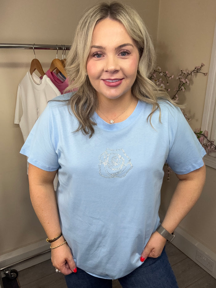 Kaffe Kajean Powder Blue Embellished Rose T-Shirt, 10511081