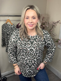 Fransa FrSeen Smokey Olive Abstract Print 3/4 Sleeve Top, 20617416