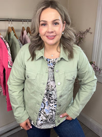 Fransa FrVotwill Desert Sage Soft Stretch Denim Jacket