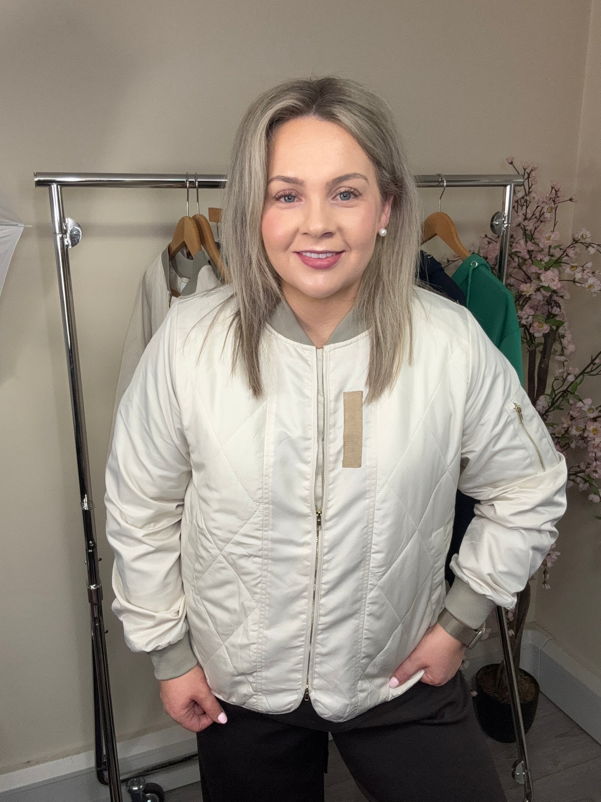 Coster Copenhagen Pearl Cream Quilted Bomber Jacket