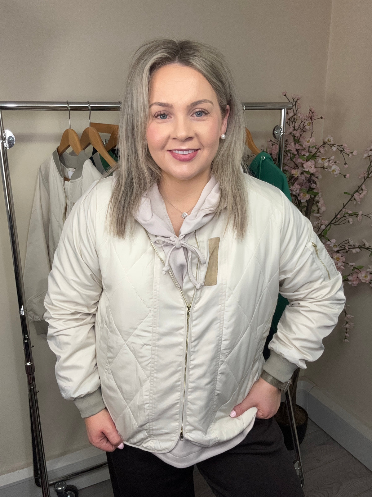 Coster Copenhagen Pearl Cream Quilted Bomber Jacket