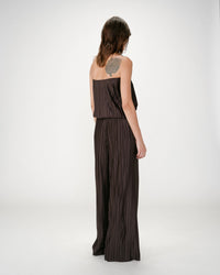 Grace & Mila Wonka Chocolate Brown Plisse Wide Leg Trousers 