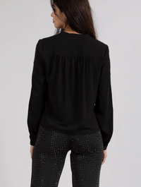 Coster Copenhagen Black V-Neck Blouse with Embellished Tweed Detailing, 235-1505