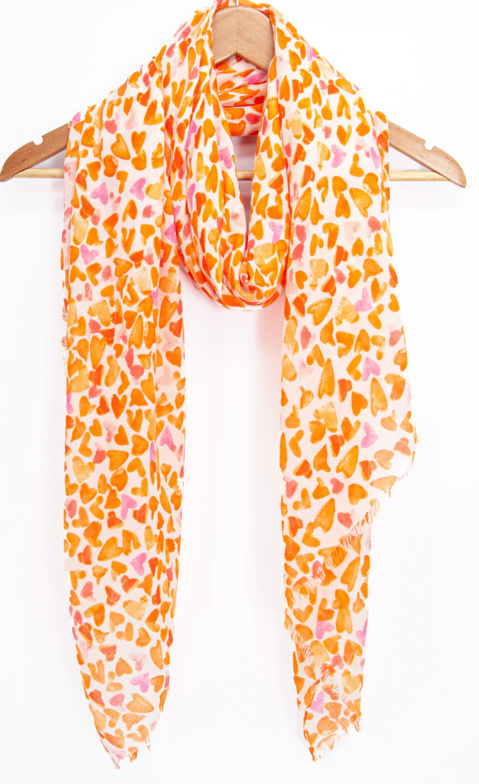 Ruby 67 Orange Sketched Love Heart Print Scarf