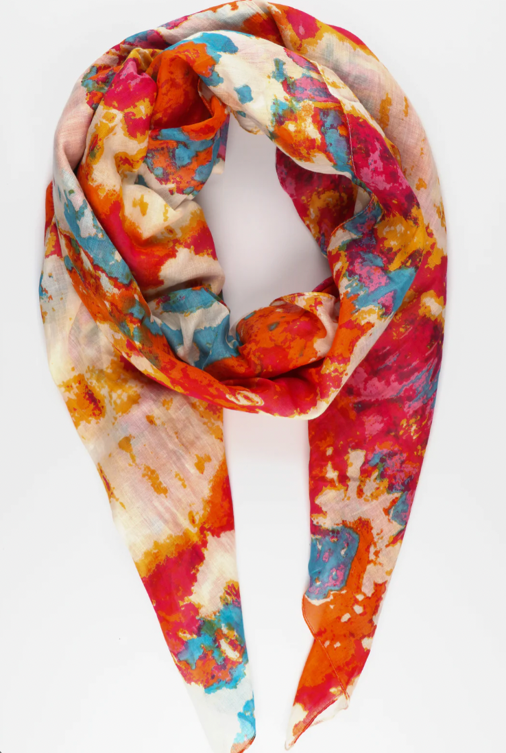 Ruby 67 Pink/Orange Watercolour Tie Dye Print Scarf 