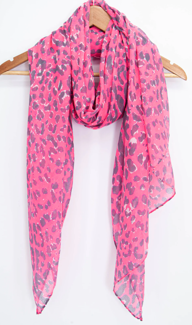 Ruby 67 Hot Pink/Grey Leopard Print Scarf